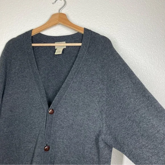 Vintage LL Bean Cardigan Sweater Men’s XL Tall 100% Lambs Wool Pockets Dark Gray - Picture 7 of 14